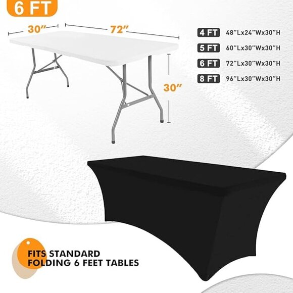 Black Fitted 6ft Rectangular Stretchable Tablecloth - Picture 2 of 3